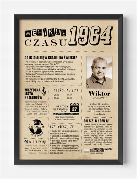 PREZENT na 18 20 30 40 50 60 70+ URODZINY PERSONALIZOWANY PLAKAT + rama ...