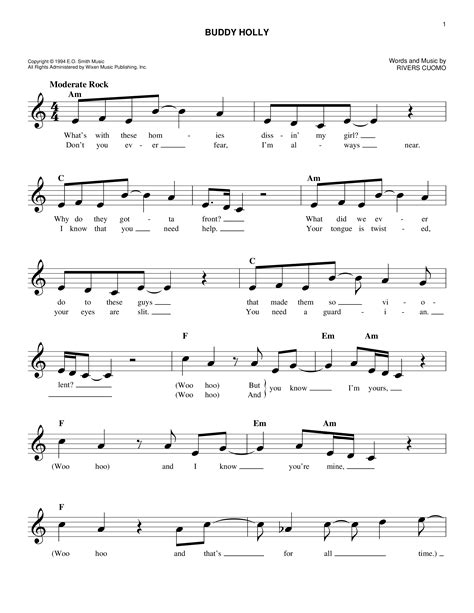 Play Official version of Buddy Holly Sheet Music by Weezer for Piano ...