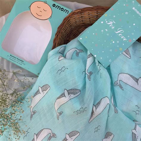 dotmom organic bamboo baby swaddle - blue color, whale design