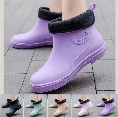 Women's Rain Boots Short Waterproof Non-Slip Platform Lug Sole Short ...