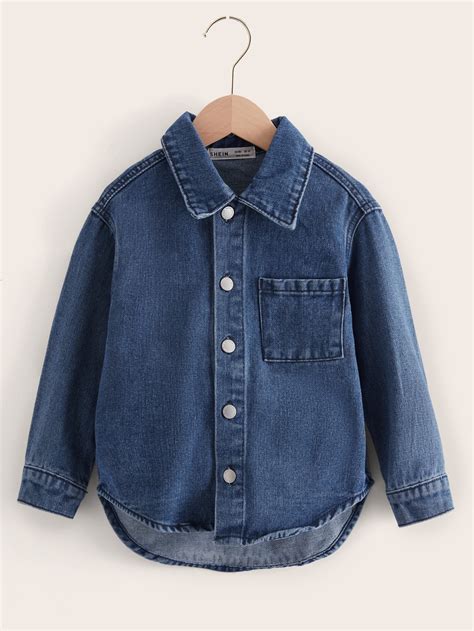 SHEIN Toddler Boys Patched Pocket High Low Hem Denim Jacket