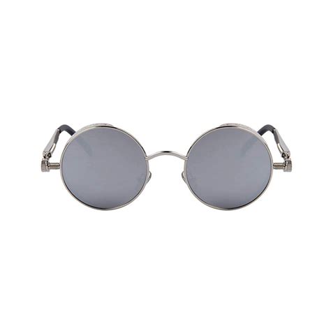 DISC Series Round Steampunk Sunglasses - Silver Frame Silver Mirrored ...