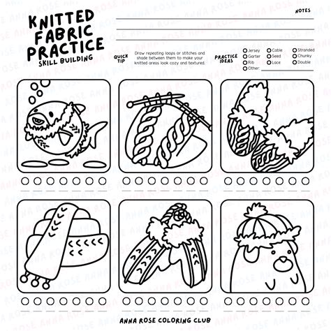 Knitted Fabric Skill Building Practice Coloring Page - Anna Rose