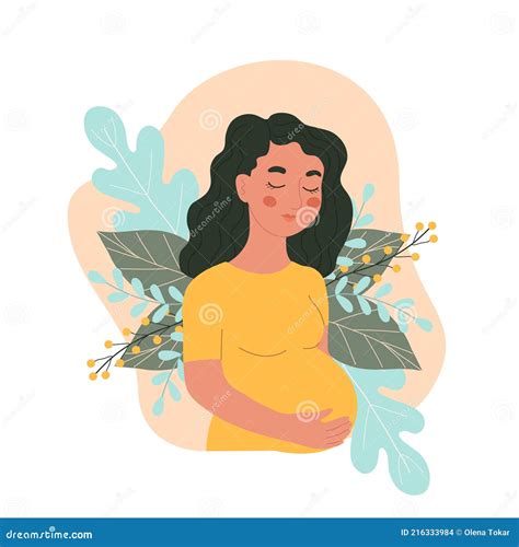 Feliz Mujer Embarazada Sosteniendo Su Vientre Caricatura Madre Sana Con ...