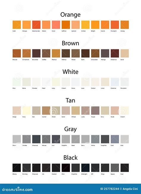 Orange, Brown, White, Tan, Gray and Black Color Shades Palette with ...