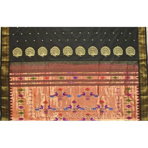 Traditional Narali Border Peacock Paithani Saree Black
