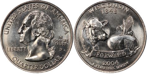 2004-D 25C Wisconsin Extra Leaf High (Regular Strike) Washington 50 ...