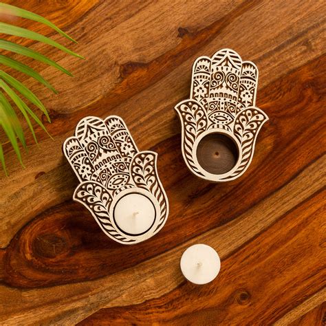 Buy "Radiant Palm" Handcarved Tea-Light Holders (Set of 2) Online ...