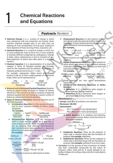 Chemical Reactions and Equations: Fastrack Revision for Class 10 - Studocu