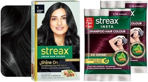 Streax Permanent Hair Colour, 100% Grey coverage Insta Shampoo Hair ...