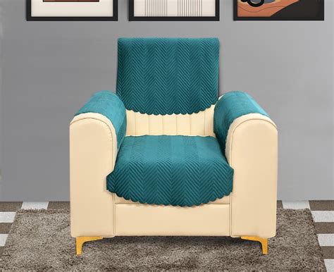 Yellow Weaves Velvet 1 Seater Quilted Sofa Chair Cover With Arm Cover ...