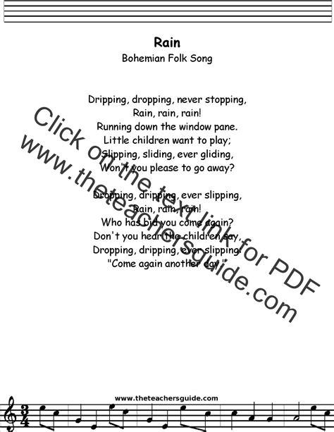 Rain Bohemian Folk Song Lyrics, Printout, MIDI, and Video