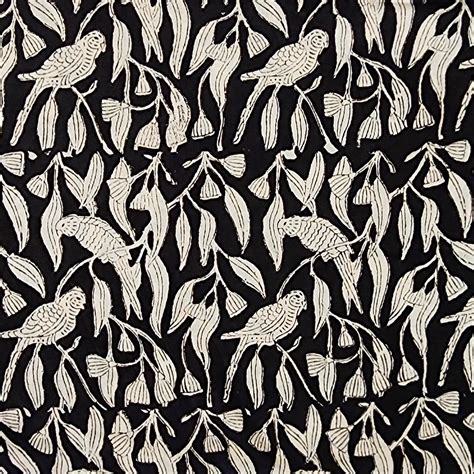 Pure Cotton Bagru Black With Cream Birds Jaal Hand Block Print Fabric ...