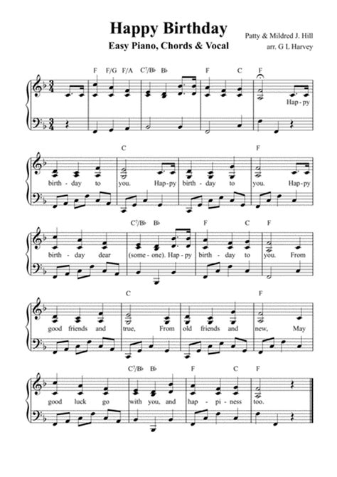 Happy Birthday (Easy Piano, Chords & Vocal) - Guitar, Voice, Piano ...