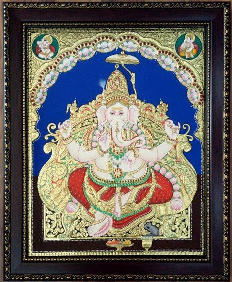 "Ganesha Antique Style Tanjore Painting": Blue Violet Tribal Painting ...