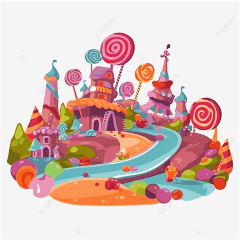 Candyland Clipart Colorful Animated Candy Scene With Castle And A Stream Cartoon Vector ...