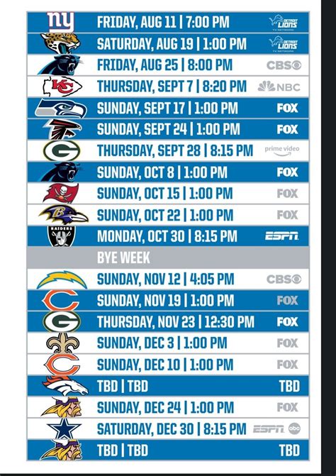 Printable Detroit Lions 2024 Schedule Poster | Stylish & Functional