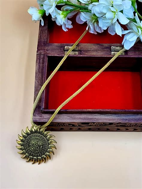 Oxidized Golden Tone Sunflower Design Light Weight Pendant Chain. – zazyco