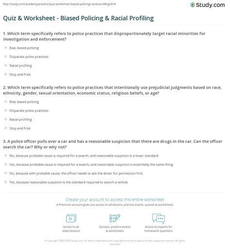 Quiz & Worksheet - Biased Policing & Racial Profiling | Study.com