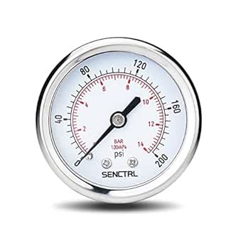 SENCTRL 200 Psi Pressure Gauge, 2" Dial Size, 1/4 NPT Back Mount ...