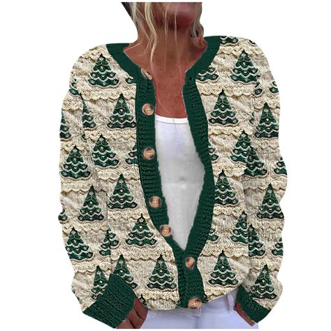 lcziwo Vacation Sale Christmas Cardigan Sweaters for Women Xmas Tree ...