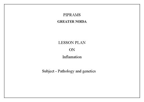 Lesson Plan on Inflammation - BSC 2nd Year Pathology - Studocu