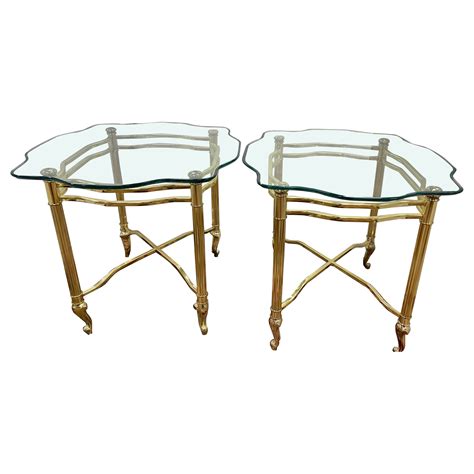 Pair of Mid Century Modern Brass and Glass Mastercraft Style Round End ...