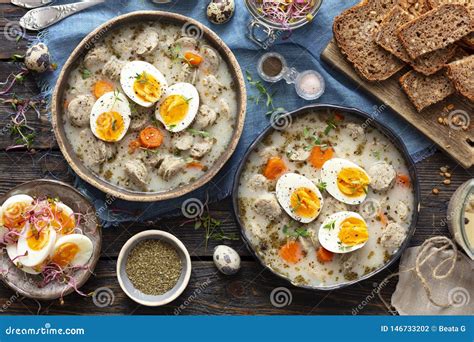 Polish Sourdough Soup - Zurek or White Borsch Served with Egg Stock ...