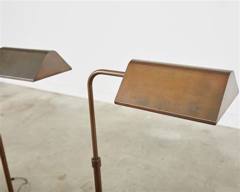 Pair of Midcentury Adjustable Height Bronzed Pharmacy Floor Lamps For ...