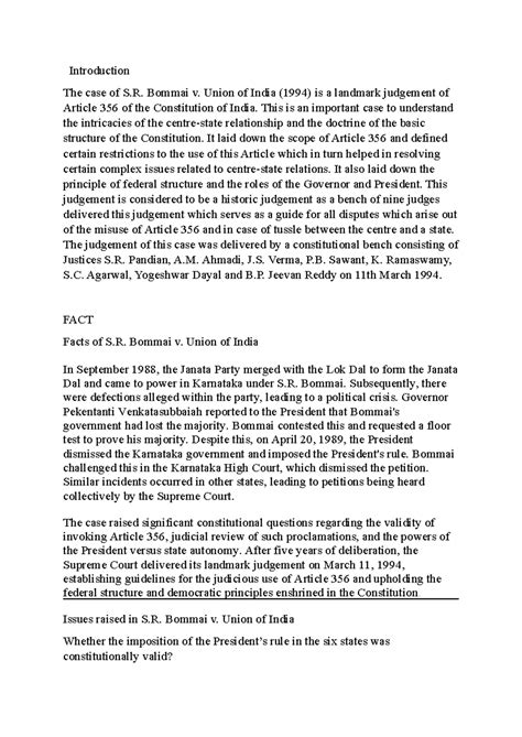 Constitution 2 - Introduction The case of S. Bommai v. Union of India ...