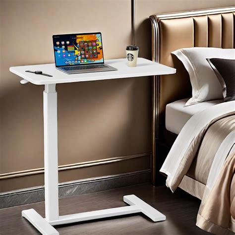 GlasFlength Overbed Bedside Table with Wheels, Mobile Standing Desk ...