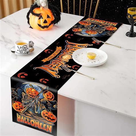 HASTHIP Halloween Table Runner with Evil Pumpkin Print– Hasthip