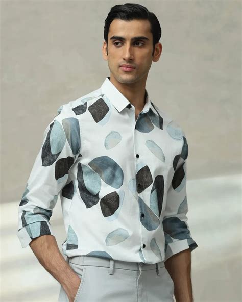 Iced Blue Cotton Shirt with Digital Floral Print – South India Shopping ...