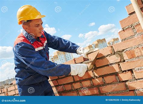 Construction Worker Bricklayer Stock Photo - Image of installing ...