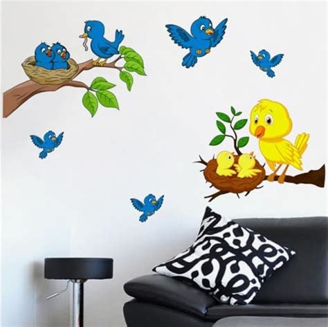 Decal O Decal Colorful Cartoon Birds Nesting Self Adhesive Wall Sticker ...