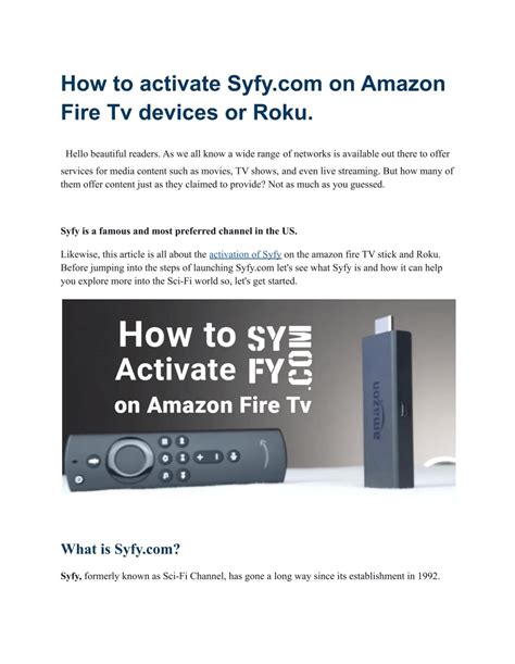 How to activate Syfy.com on Amazon Fire Tv devices or Roku.