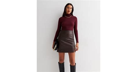Tall Dark Brown Leather-Look Split Hem Mini Skirt | New Look
