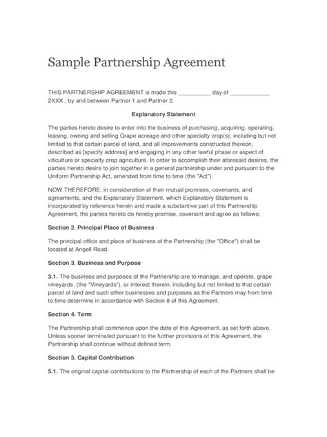 Partnership Agreement Form Sample 的图像结果