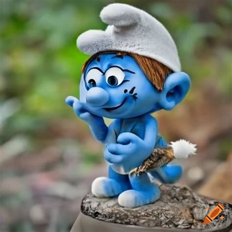 Blue smurf with cat face and mushroom hat on Craiyon