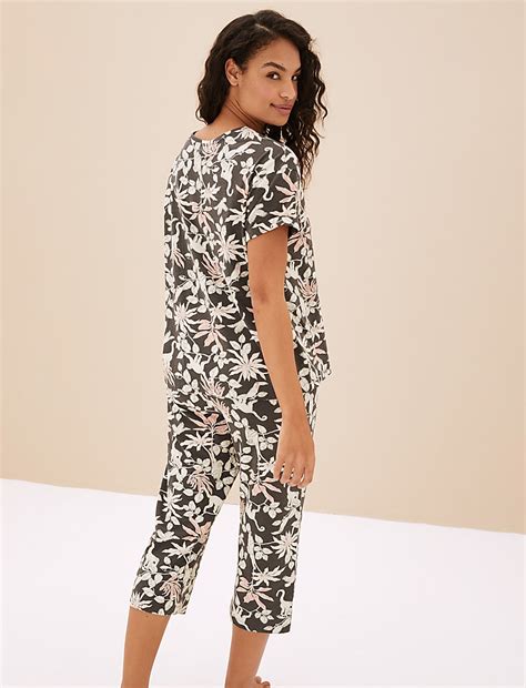 Buy Cotton Rich Jungle Print Cropped Pyjama Set at Marks & Spencer