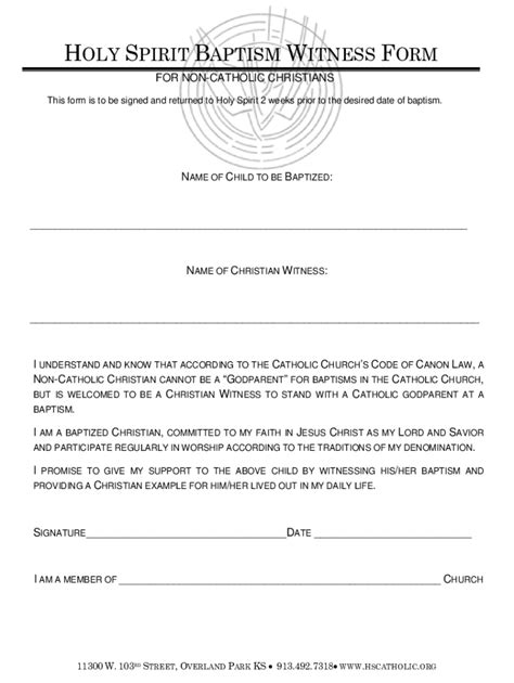 Fillable Online Holy Trinity Catholic Church BAPTISM WITNESS FORM FOR ...