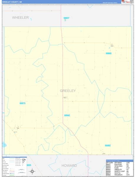 Greeley County, NE Zip Code Wall Map Basic Style by MarketMAPS - MapSales