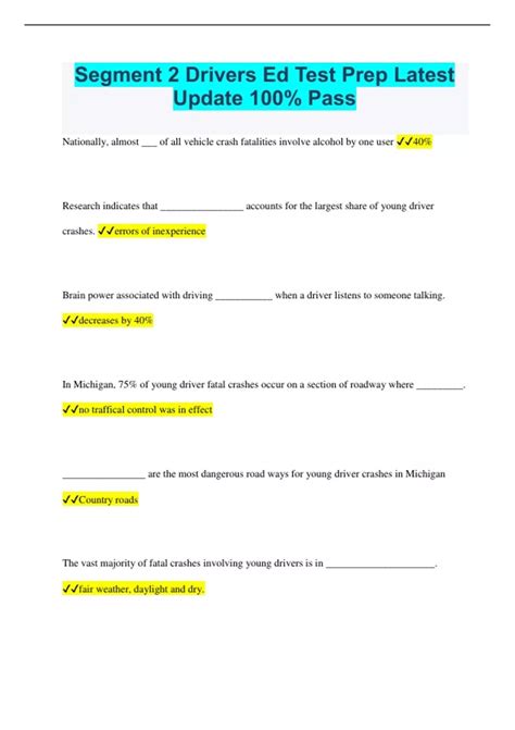 Segment 2 Drivers Ed Test Prep Latest Update 100% Pass - Segment 2 ...