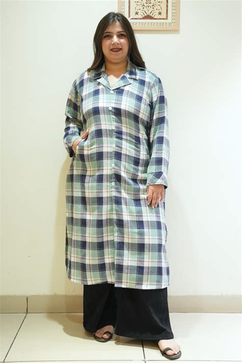 Coastal Blue Checked Woollen Kurta - Apella