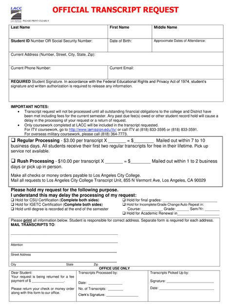 Official Transcript Request Form - Blank Fillable Template | Fill Out ...