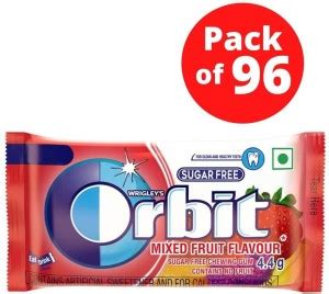 ORBIT Mixed Fruit Flavoured Sugar Free Chewing Gum, 4.4g (Pack of 96 ...