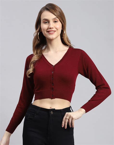 Buy Women Maroon Solid V Neck Full Sleeve Blouse Online in India ...