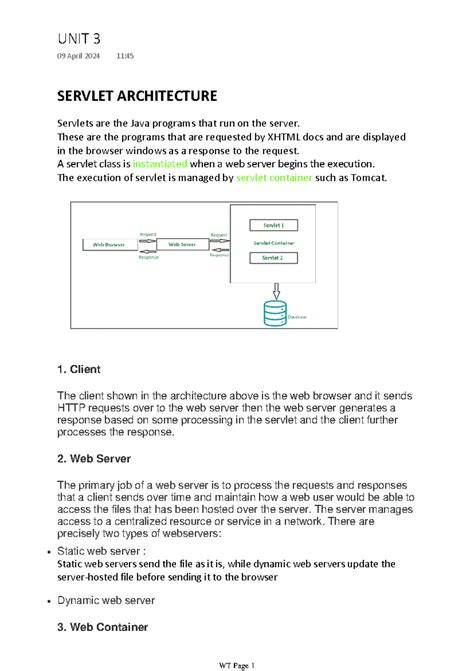 Web Technology, UNIT - 3 - SERVLET ARCHITECTURE Servlets are the Java ...