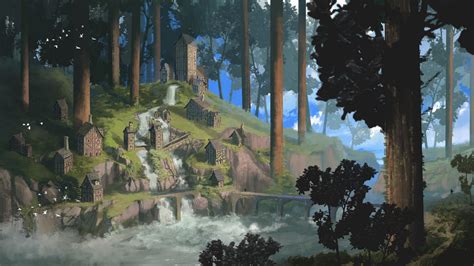 Download wallpaper 2048x1152 village, settlement, fantasy, art ...