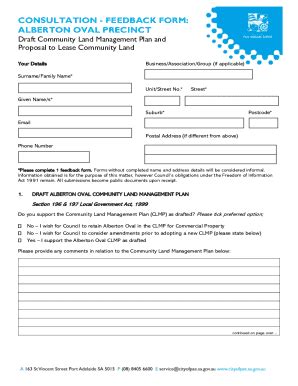 Fillable Online Alberton Oval Community Land Management Plan ...